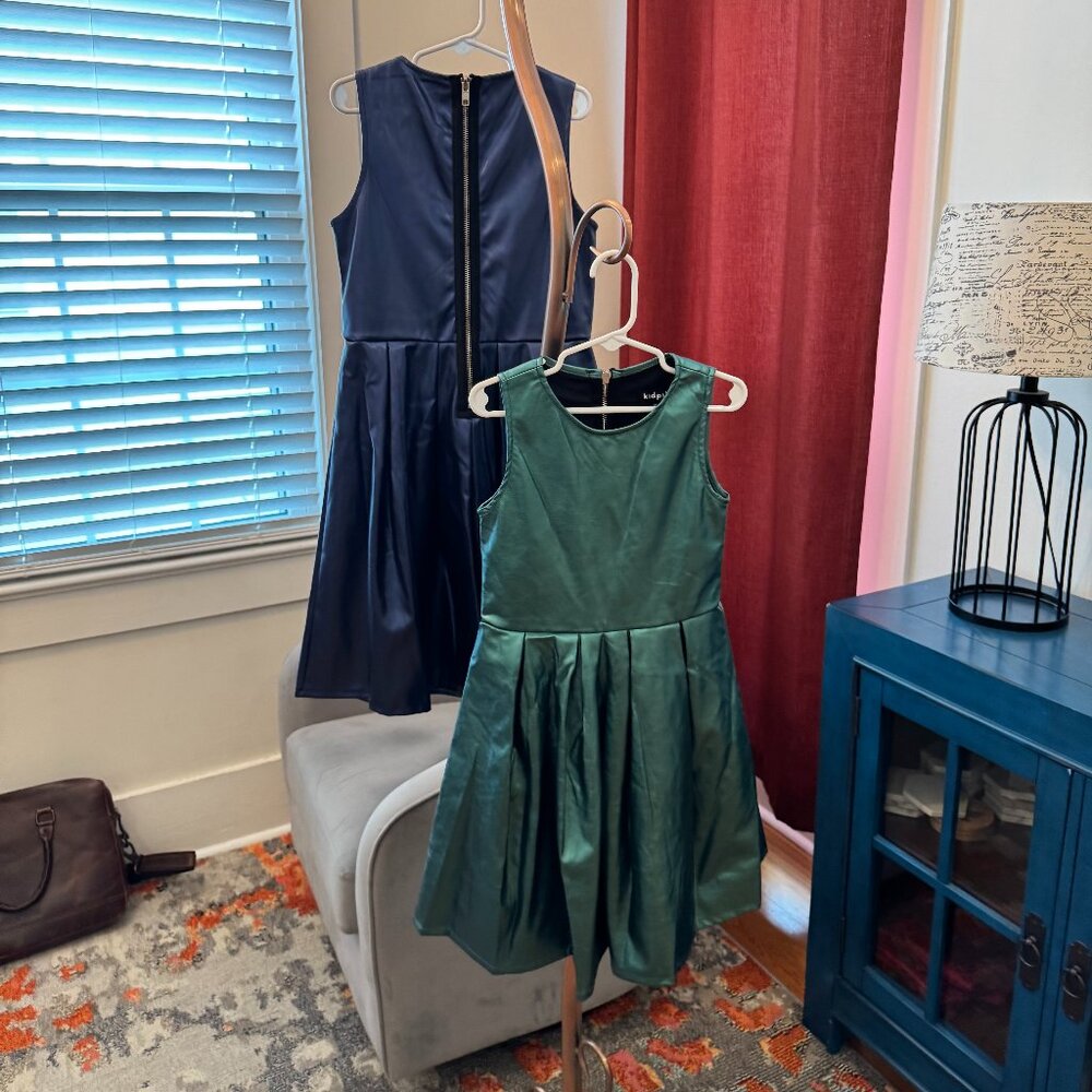 NEW KidPik Pleather Pleated Dress, Green, Size XS (5)